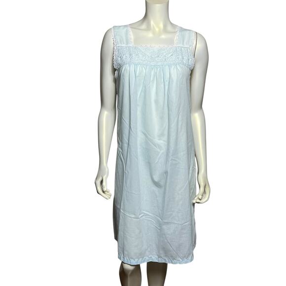 Adonna Vintage Nightgown Light Blue Eyelet Lace Cotton Blend Small - Picture 1 of 8